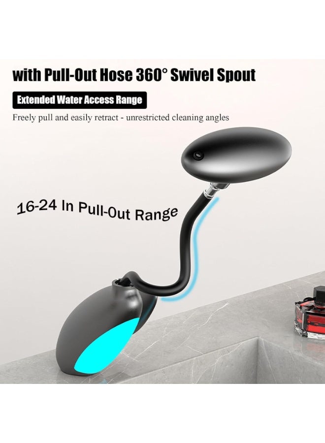 سيوسي LED Bathroom Faucet, 360° Swivel Pull-Down Sprayer, Spray Head with Ceramic Disc Cartridge, Modern Matte Waterfall Faucet with Color-Changing Lights, 9/16" Connection for Sink (Black) - Image 5